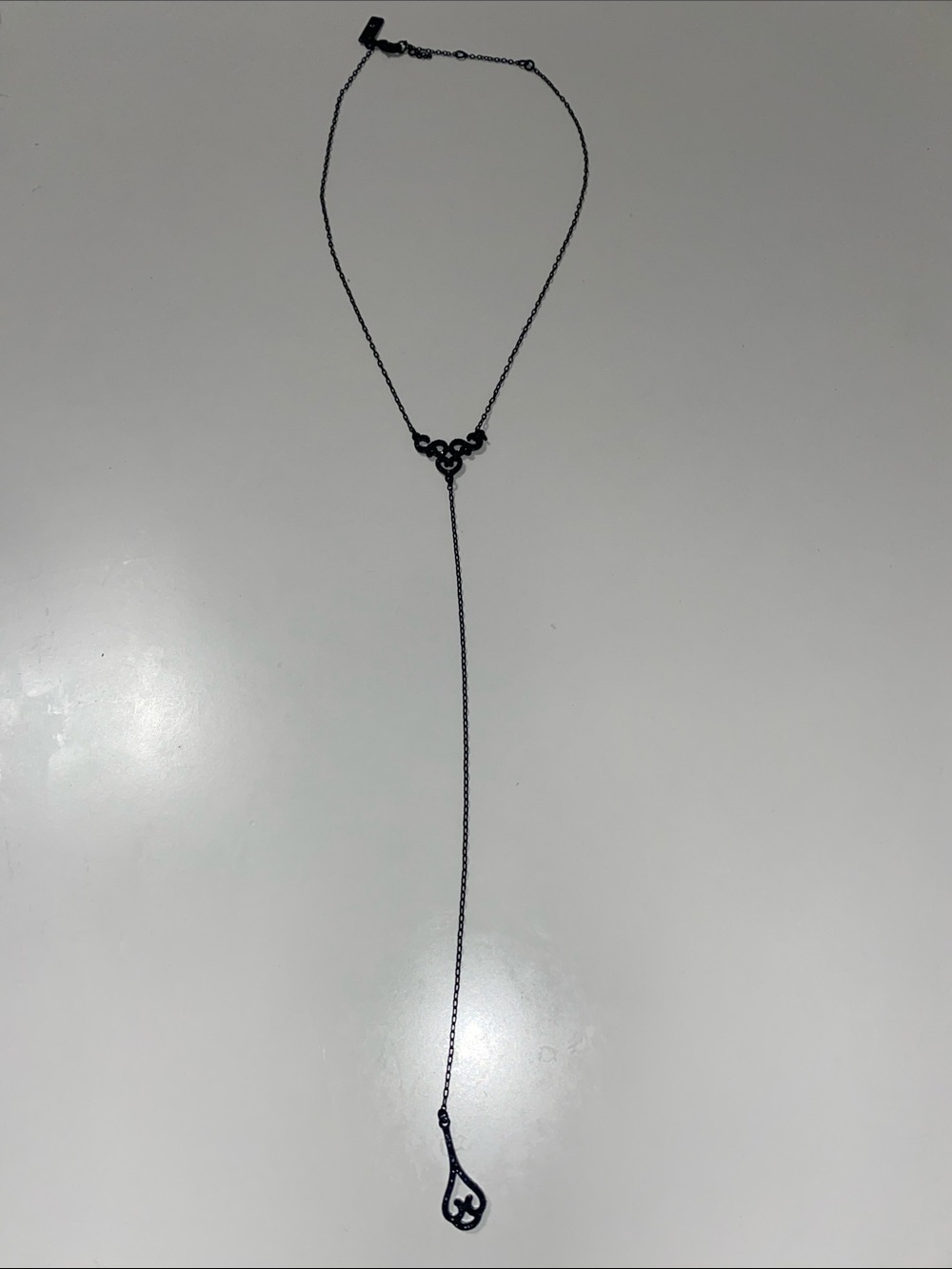 INC Delicate Black Lariat Necklace with Teardrop Charm